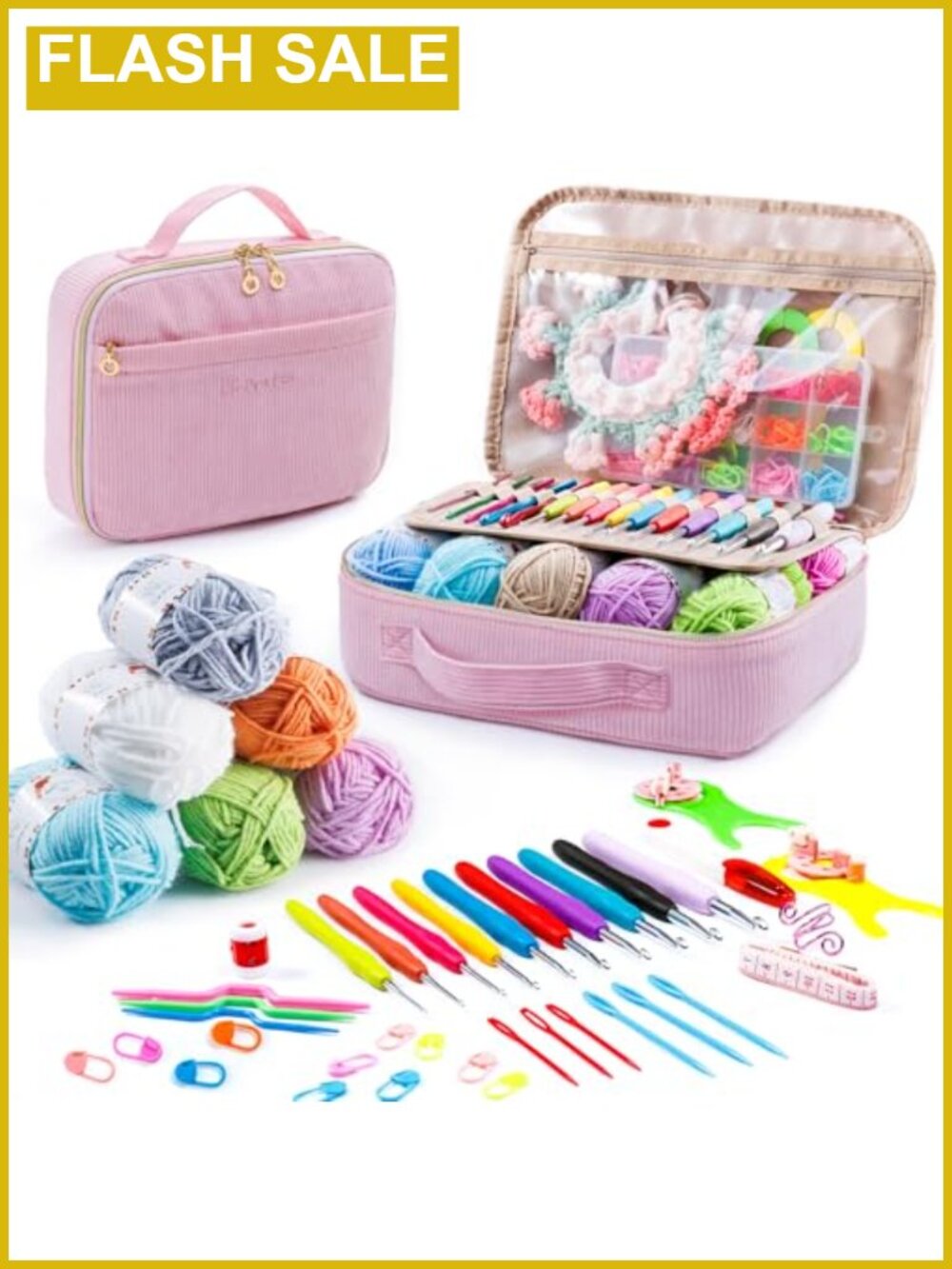 58-Piece Crochet Kit for Beginners with Ergonomic Hooks and Storage Bag
